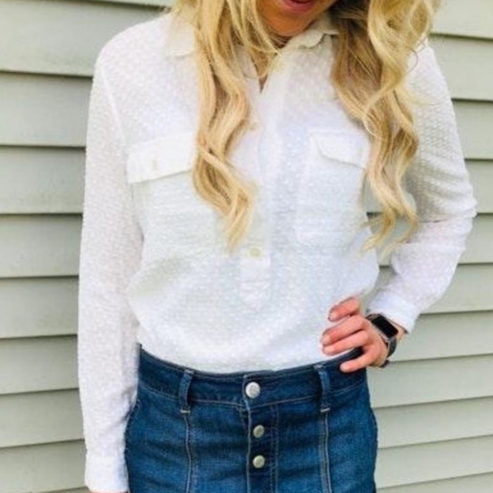 Madewell dots white cotton blouse
